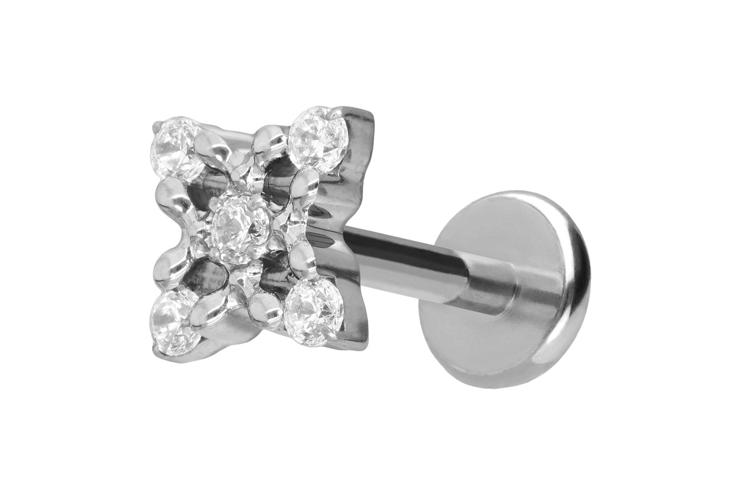 Titan Labret Piercing mit Push Fit KRISTALLBLUME